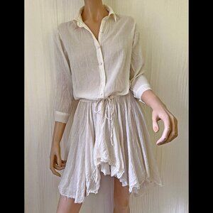 Free People FP One semi-sheer cream cotton dress drawstring waist XS